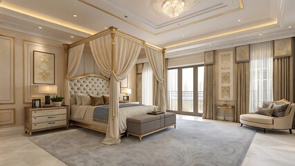 Elegant Luxury Modern Bedroom Interior Design with Cozy Bed Natural Light and Stylish Decor