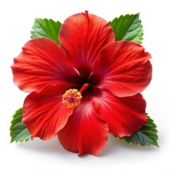 bright red hibiscus flower on background white.