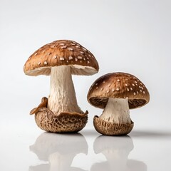 Two Brown Mushrooms on White Background