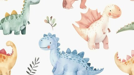 Watercolor Dinosaurs Illustration