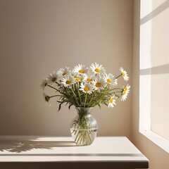 Daisies in a Glass Vase in Sunlight