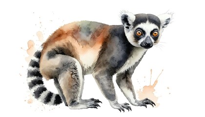 Watercolor Ring-tailed Lemur