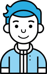 Minimalist Line Drawing of Smiling Boy in Jacket, A simple line drawing of a smiling boy wearing a jacket, conveying youth, friendliness, and positivity.
