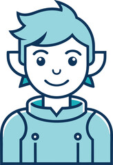 Minimalist Line Illustration of Smiling Character with Ears, A minimal line drawing of a smiling character with pointed ears, wearing a hoodie, symbolizing fantasy and friendliness.
