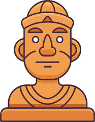 Flat Illustration of Classical Bust Sculpture, A flat design illustration of a classical bust sculpture with simplified features, symbolizing historical art and culture.
