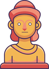 Flat Illustration of Classical Sculpture Bust, A flat design illustration of a classical sculpture bust, with vibrant colors and a historical art theme.
