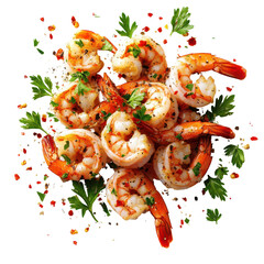 Delicious Spicy Shrimp Seafood Dish Parsley Garnish Black Background,