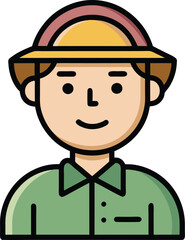 Illustration of Park Ranger with Yellow and Pink Hat, A cheerful illustration of a park ranger wearing a yellow and pink hat with a green shirt, representing nature conservation and outdoor work.
