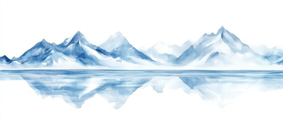 Watercolor Mountains Reflecting on Water