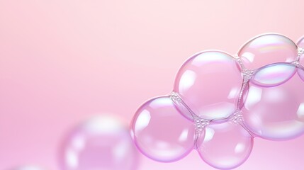 A soft-focus image of delicate soap bubbles against a pink background, creating a serene and whimsical atmosphere.