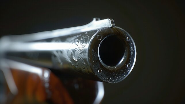 Close-up of an ornate double-barrel shotgun.