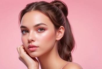 Fototapeta premium Beautiful Young Woman with Perfect Skin and Makeup