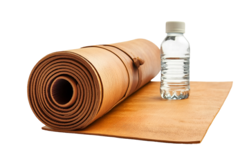 Rolled Exercise Mat and Water Bottle Ready for Fitness Session
