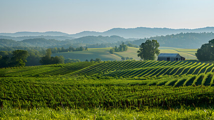 Naklejka premium Serenity Defined: A Peaceful Day in the Scenic West Virginia Vineyards