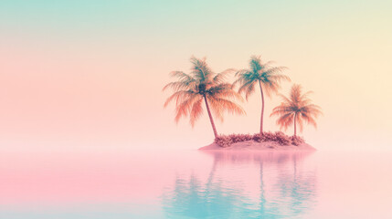 Colorful tropical island with pastel skies.