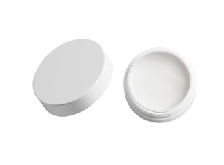 Two Simple White Round Containers Placed on a Black Background for Presentation