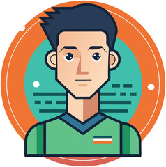 Cartoon Young Man in Sports Shirt with Flag, A cartoon young man wearing a sports shirt with a flag design, representing athleticism and energy in a dynamic, modern style.
