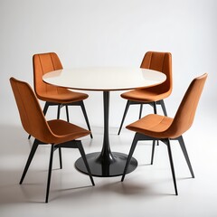 Modern Dining Set Round Table with Four Orange Chairs