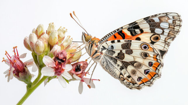 Colorful butterfly on delicate flower blossom.