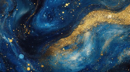 Abstract swirling colors, gold and blue, background design for a poster