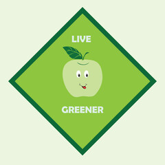 Sticker with an apple and the message live greener