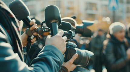 Close-up of a Journalist Holding a Microphone