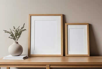 Minimalist Home Decor Blank Picture Frames on Wooden Table