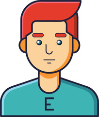 Cartoon character with red hair and blue shirt, A cartoon character with red hair, wearing a blue shirt with the letter 