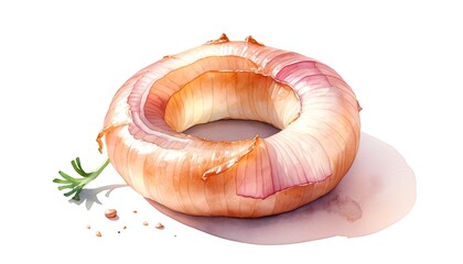 Watercolor Painting of a Peeled Onion Ring