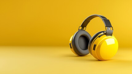 Naklejka premium Immersive audio experience sleek yellow headphones for enhanced music listening