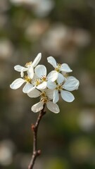 Delicate white blossoms on isolated dogwood tree stem, nature, bloom, solitary