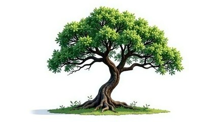 Single isolated tree with gnarled branches on white background, greenery, forest, solitude