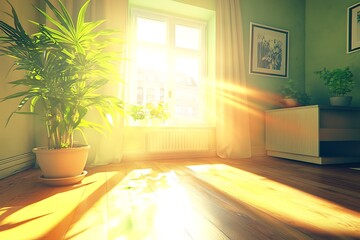 Fototapeta premium Sunny room interior with window light