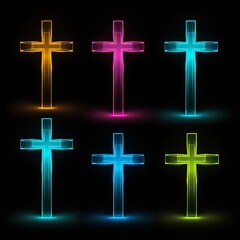Obraz premium Glowing Neon Crosses Set