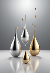Gold and Silver Liquid Drops Abstract