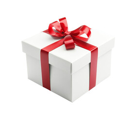 Obraz premium Pristine White Gift Box with Vibrant Red Ribbon A Symbol of Celebration