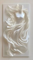 A close-up view of an elegant sculpture depicting a woman gracefully draped in a flowing white dress, showcasing intricate details in her facial features and fabric textures.