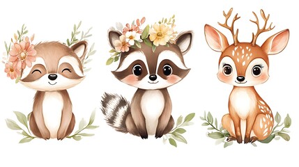 Naklejka premium Hand-drawn cute animal character set pictures
