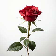 Single Red Rose on White Background