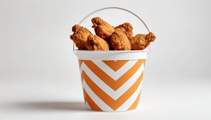 Crispy Fried Chicken Wings in Orange and White Bucket