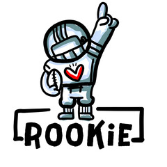 Rookie football player with heart logo, showcasing determination and potential. Ideal for trendy sports apparel and motivational graphics.