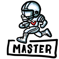 Master football player running with heart logo, symbolizing skill and agility. Great for trendy athletic graphics and sports apparel.