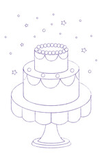Illustration of a Celebration Cake. Fairytale element in sketch style. Hand drawn vector illustration isolated on white background