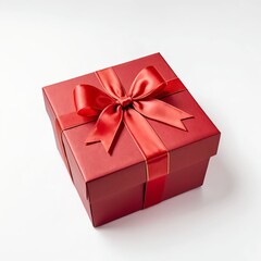 Obraz premium Red Gift Box with Red Ribbon Bow on White Background