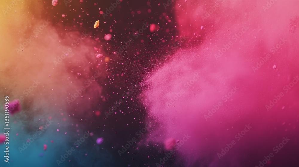 Aufkleber Bright clouds of powder burst in vivid colors against a black backdrop, creating an artistic display of movement and energy filled with excitement and creativity