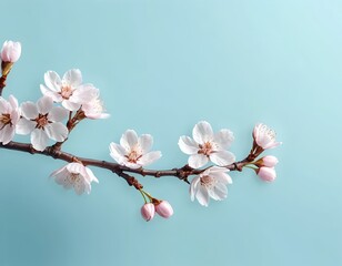 Fototapeta premium Delicate Pink Cherry Blossoms on Light Blue Background
