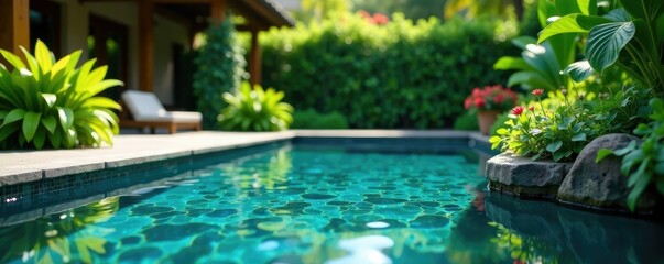 Water features with rippling surface and plants, pool, water, serenity