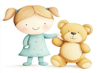 Adorable little girl embraces fluffy teddy bear heartwarming portrait of childhood innocence and comfort