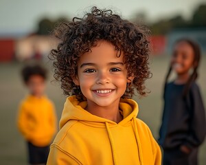 Happy child smiling outdoors.