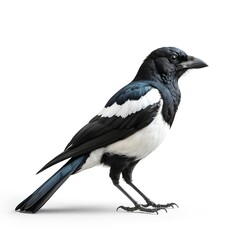 Fototapeta premium Eurasian Magpie Bird Isolated on White Background